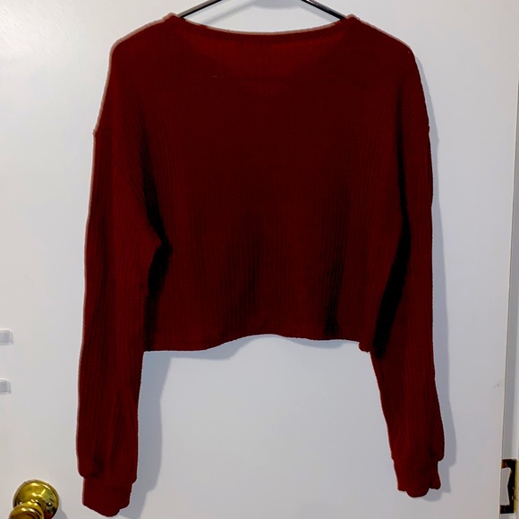 Romwe Long Sleeve Knit- like Crop Top (S) ; Dark Burgundy - Picture 2 of 2